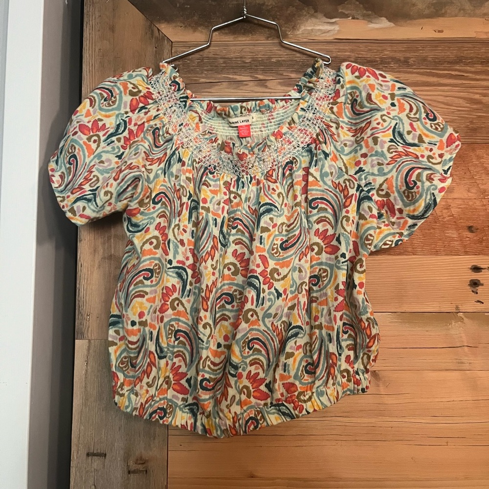 Paisley peasant style crop top